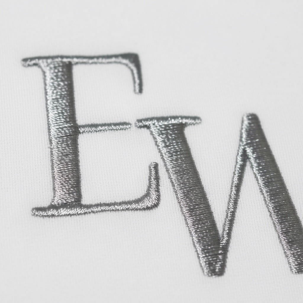 【Esther Wang】EW Premium Embroidered & Printed Heavyweight Combed Cotton T-Shirt – White (Unisex)