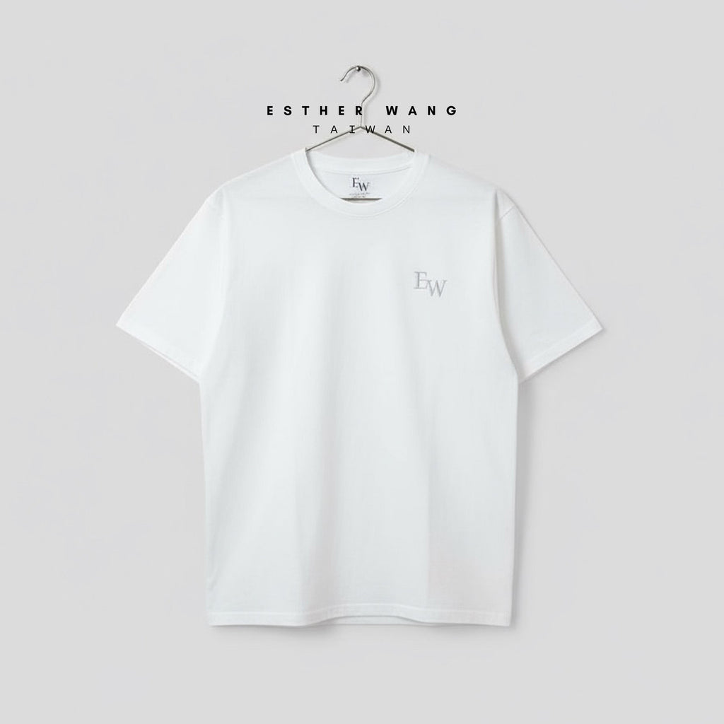 【Esther Wang】 EW Side-Slit Premium Embroidered “Have Faith” Heavyweight Cotton T-Shirt – White (Unisex)