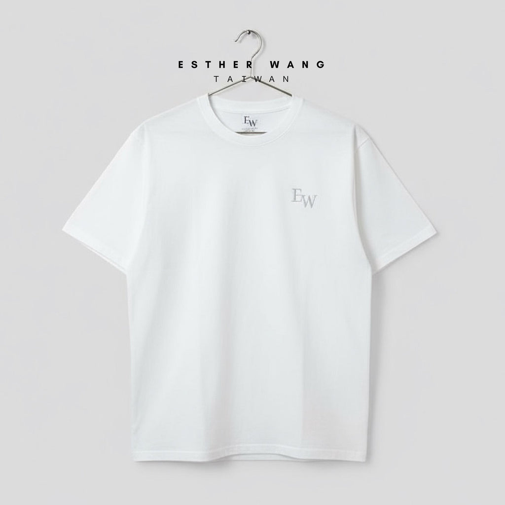 【Esther Wang】 EW Side-Slit Premium Embroidered “Have Faith” Heavyweight Cotton T-Shirt – White (Unisex)