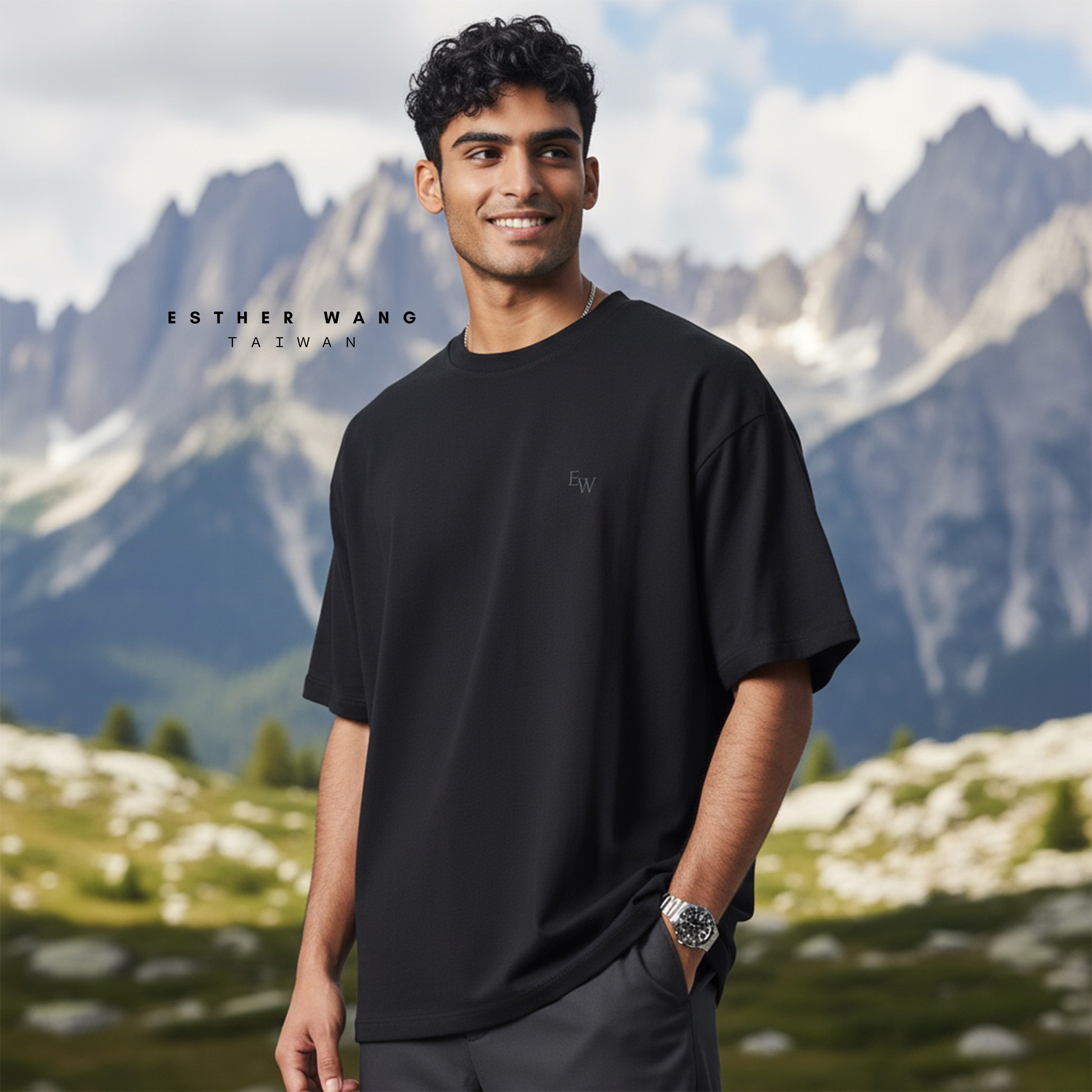 【Esther Wang】 EW Side-Slit Premium Embroidered “Have Faith” Heavyweight Cotton T-Shirt – Black (Unisex)