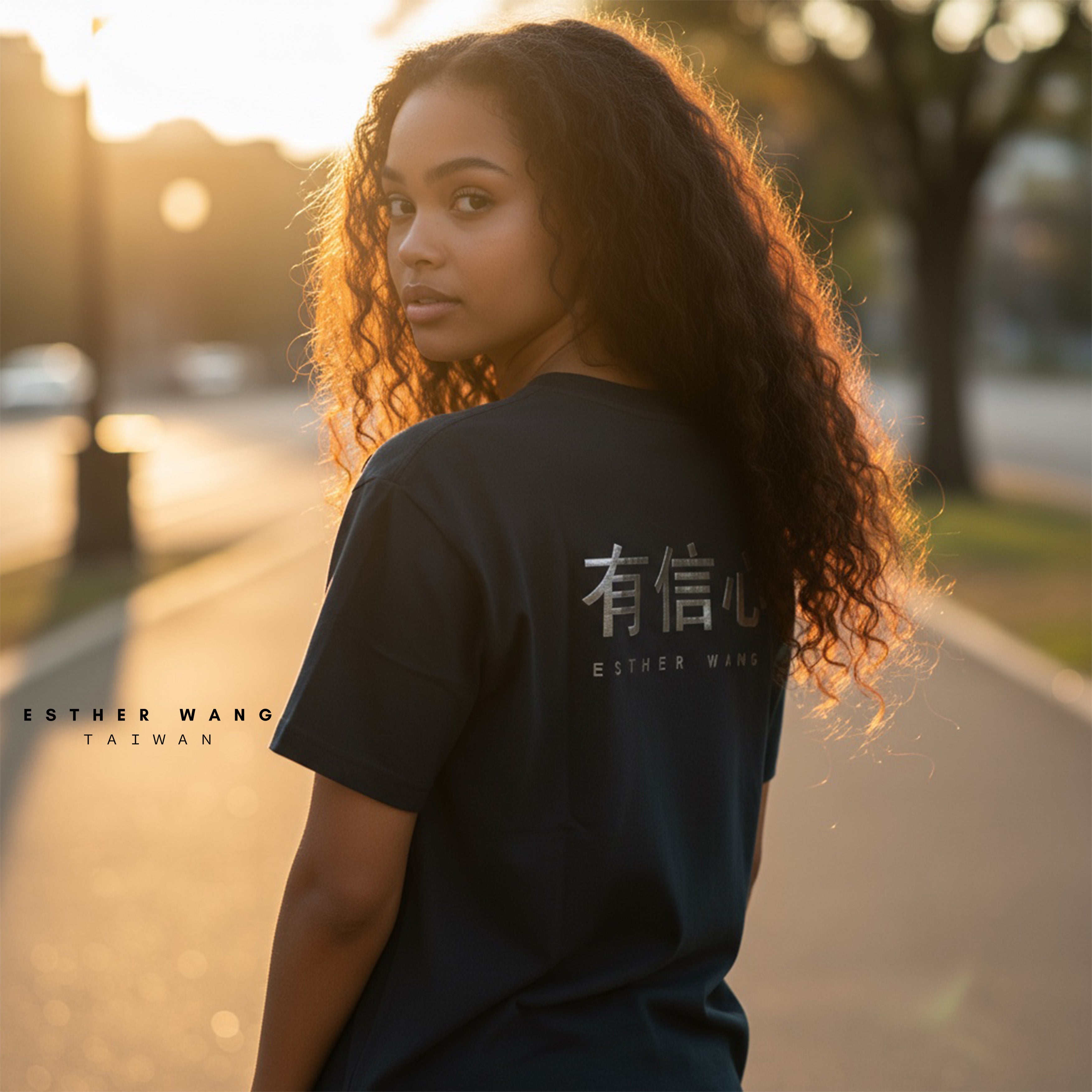 【Esther Wang】 EW Side-Slit Premium Embroidered “Have Faith” Heavyweight Cotton T-Shirt – Black (Unisex)