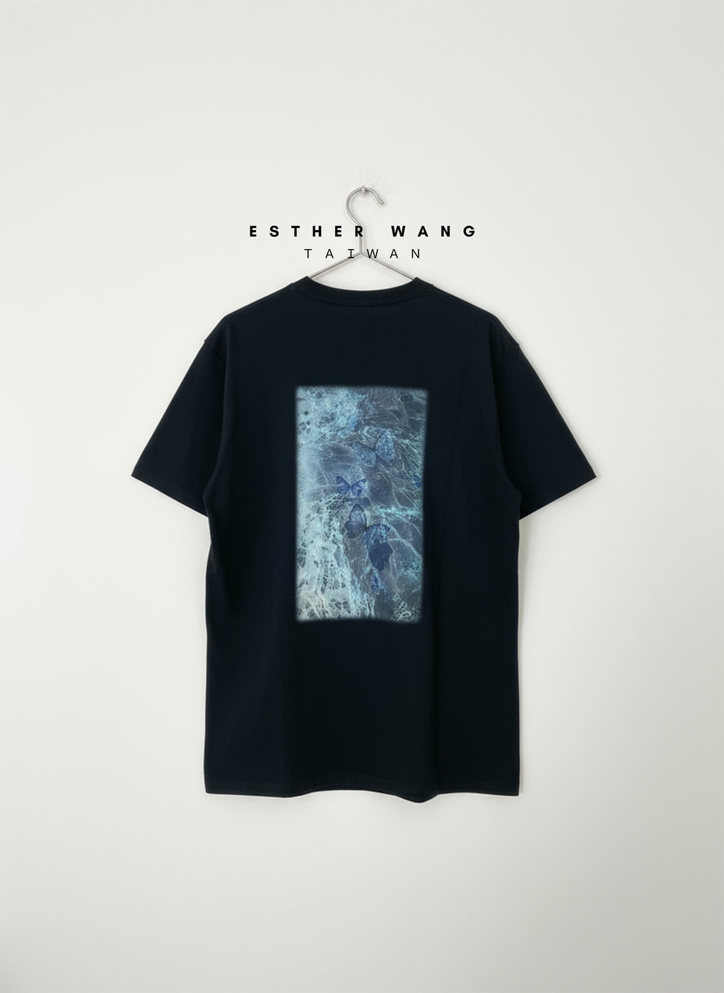【Esther Wang】 EW Premium Embroidered & Printed Heavyweight Combed Cotton T-Shirt – Black (Unisex)