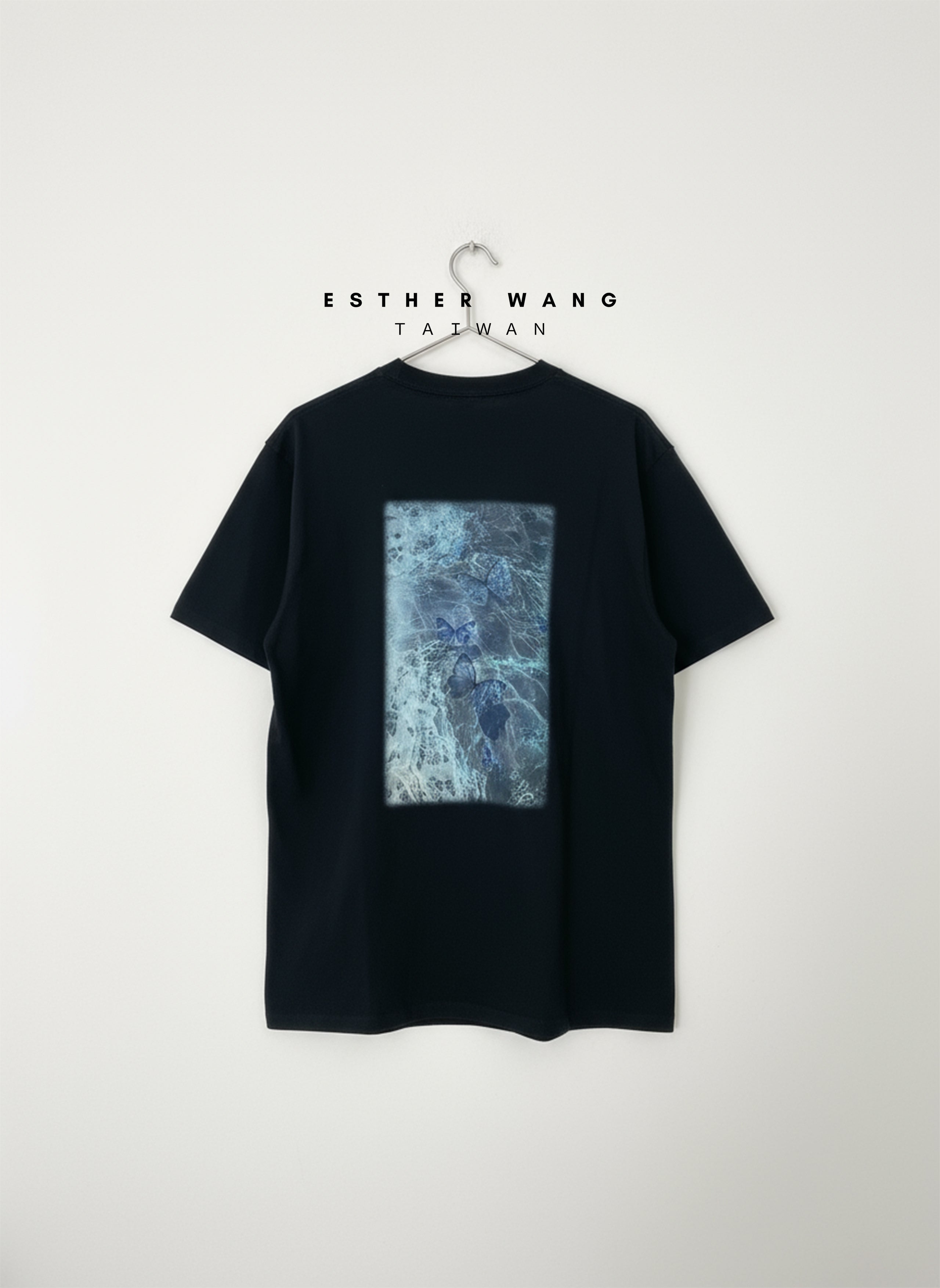 【Esther Wang】 EW Premium Embroidered & Printed Heavyweight Combed Cotton T-Shirt – Black (Unisex)