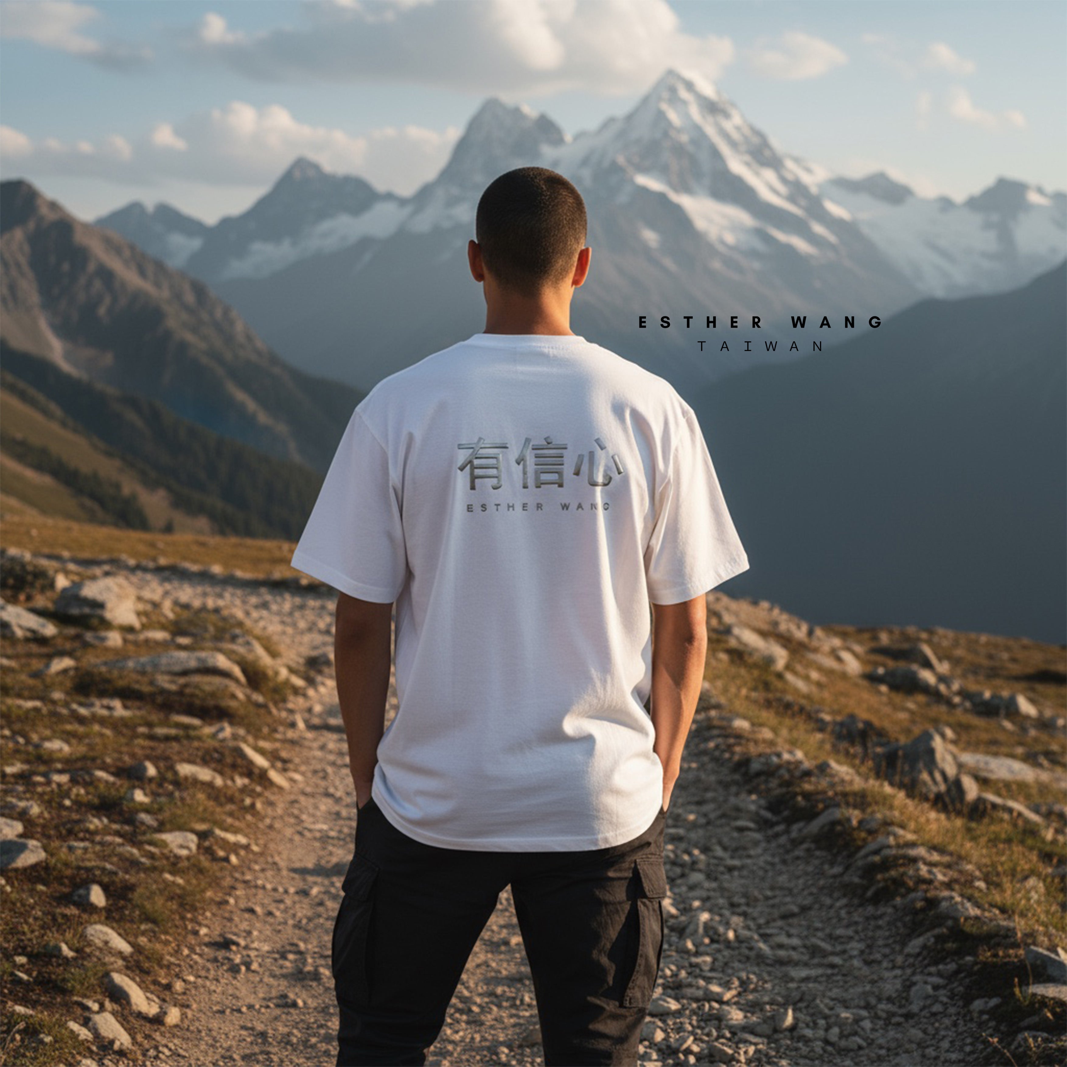 【Esther Wang】 EW Side-Slit Premium Embroidered “Have Faith” Heavyweight Cotton T-Shirt – White (Unisex)