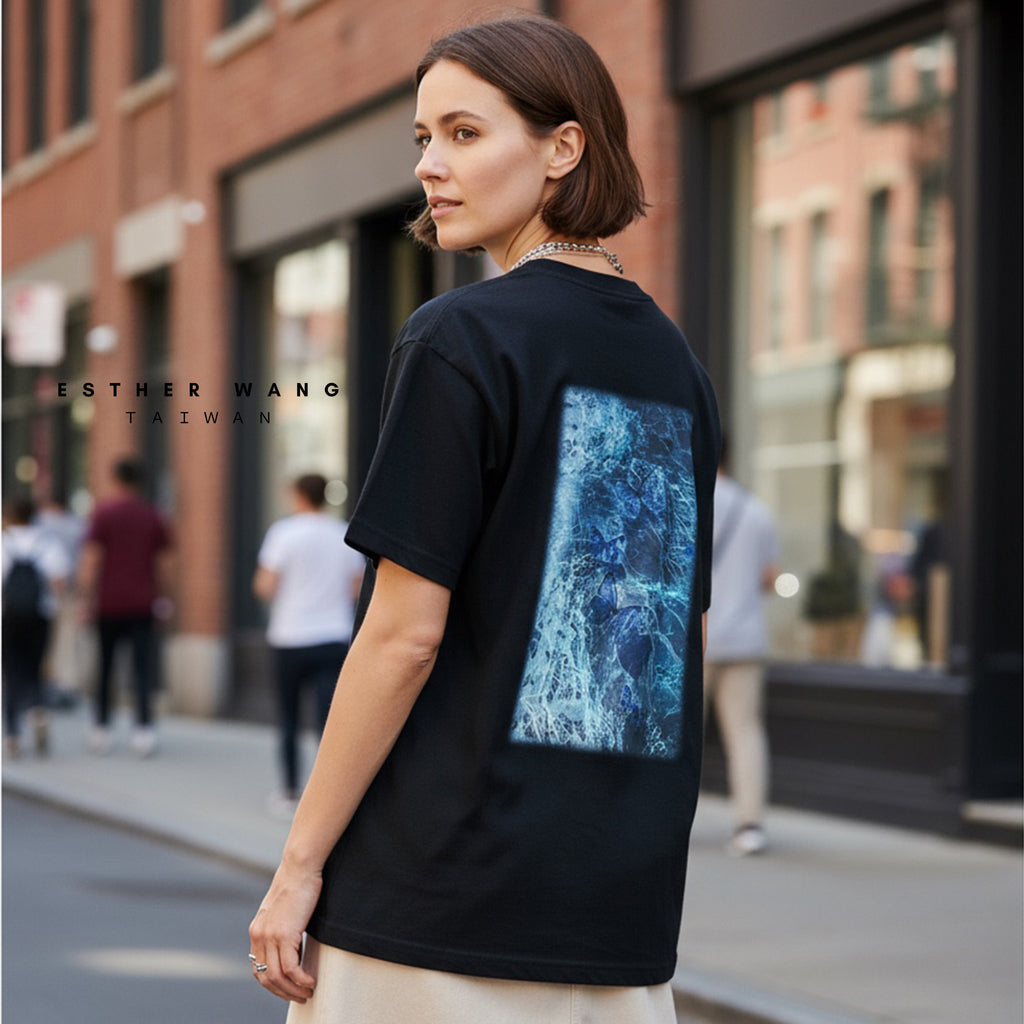 【Esther Wang】 EW Premium Embroidered & Printed Heavyweight Combed Cotton T-Shirt – Black (Unisex)