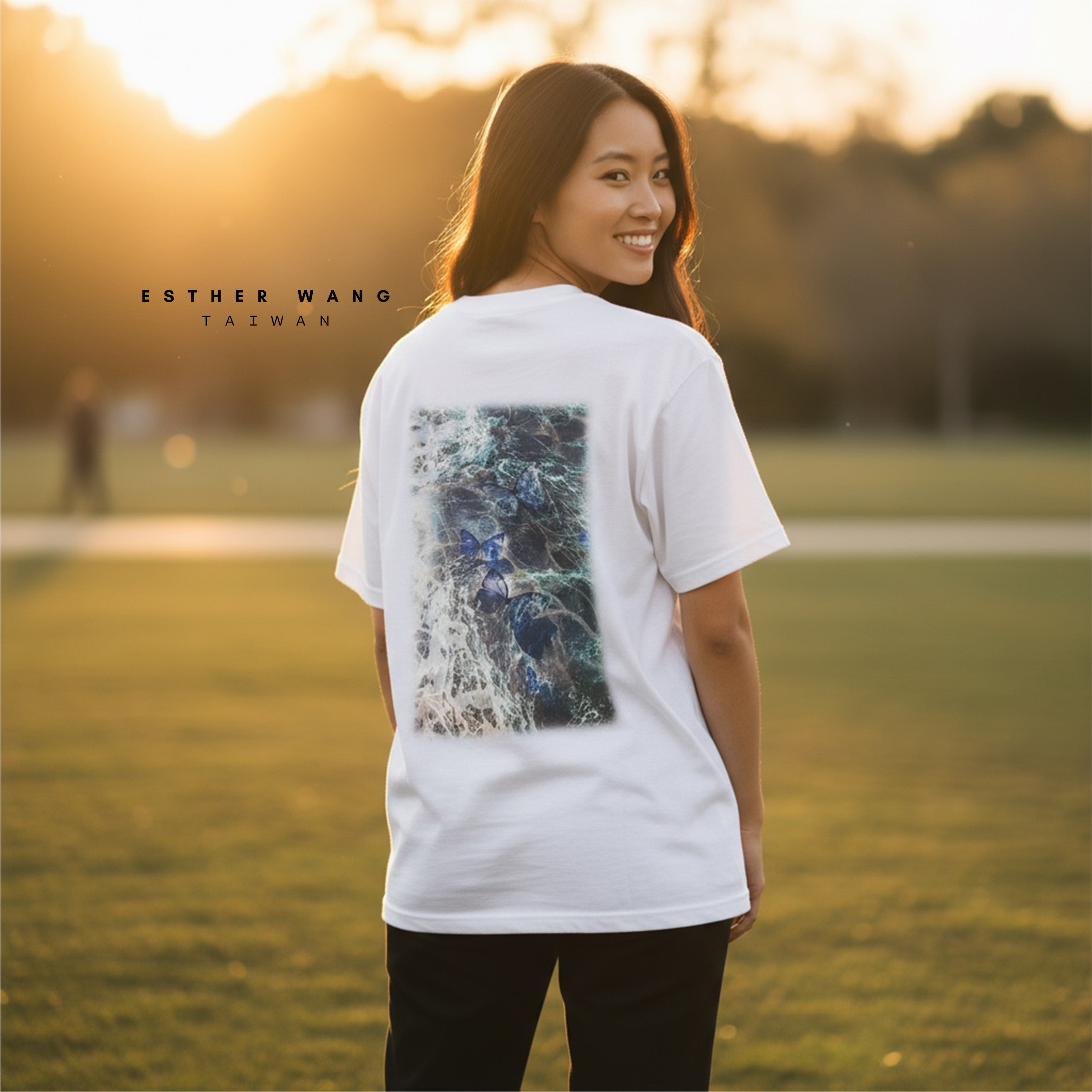 【Esther Wang】 EW Premium Embroidered & Printed Heavyweight Combed Cotton T-Shirt – White (Unisex)