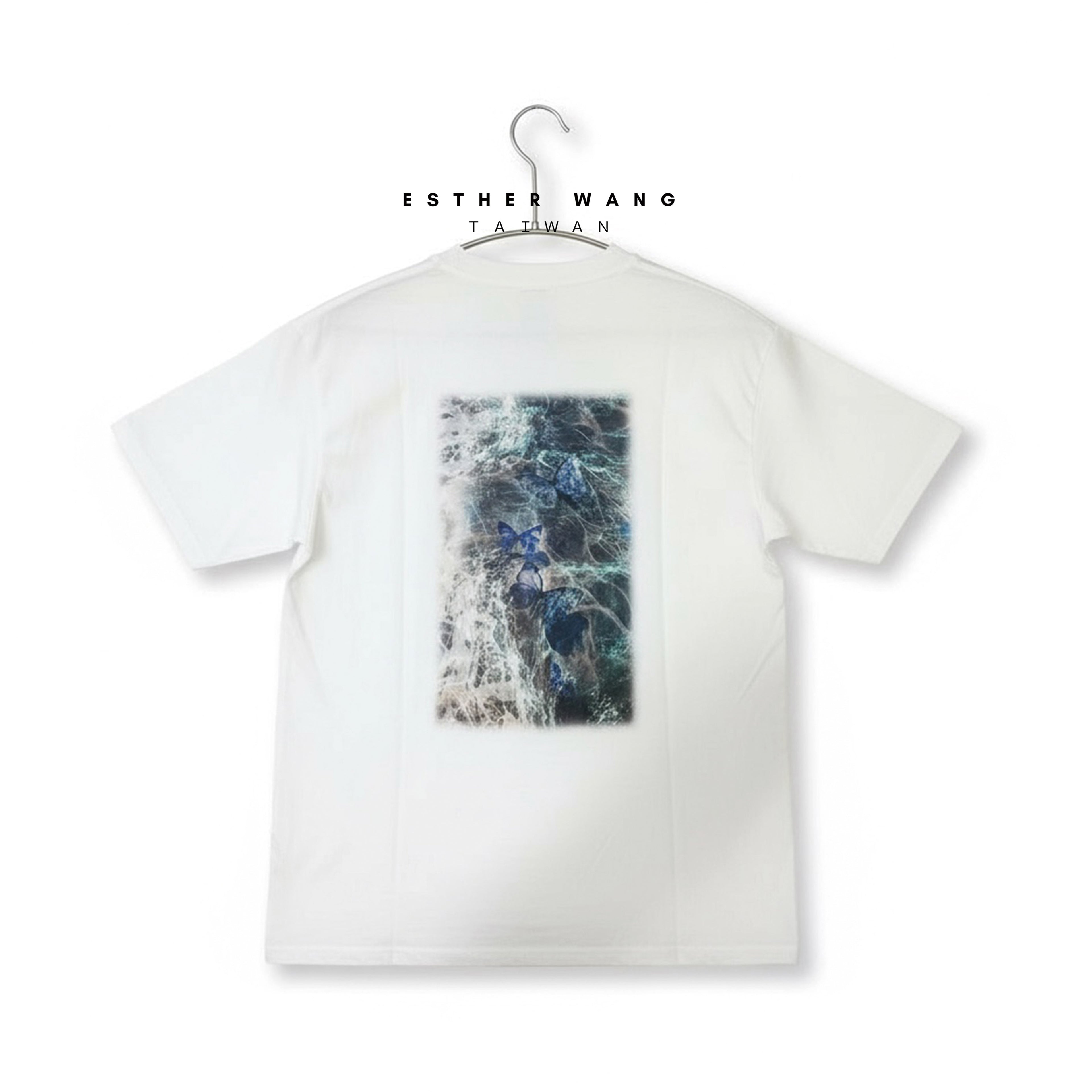 【Esther Wang】 EW Premium Embroidered & Printed Heavyweight Combed Cotton T-Shirt – White (Unisex)