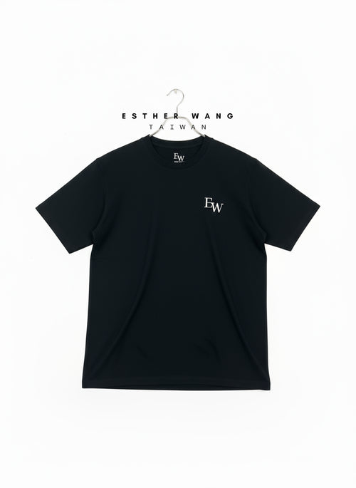 【Esther Wang】 EW Premium Embroidered & Printed Heavyweight Combed Cotton T-Shirt – Black (Unisex)